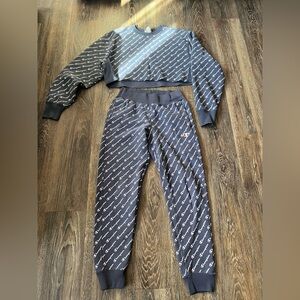Champion Navy Logo Print Crop Top Sweatshirt and Joggers Set